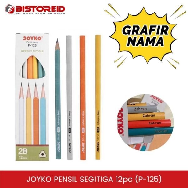 image Joyko P-125 Pensil Segitiga Triangle 2B Grafir Laser Nama Custom - Kado Anak
